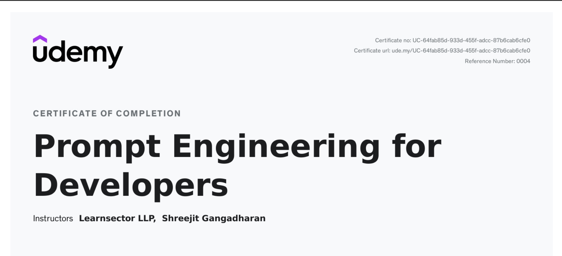 Prompt Engineering for Developers – certificate