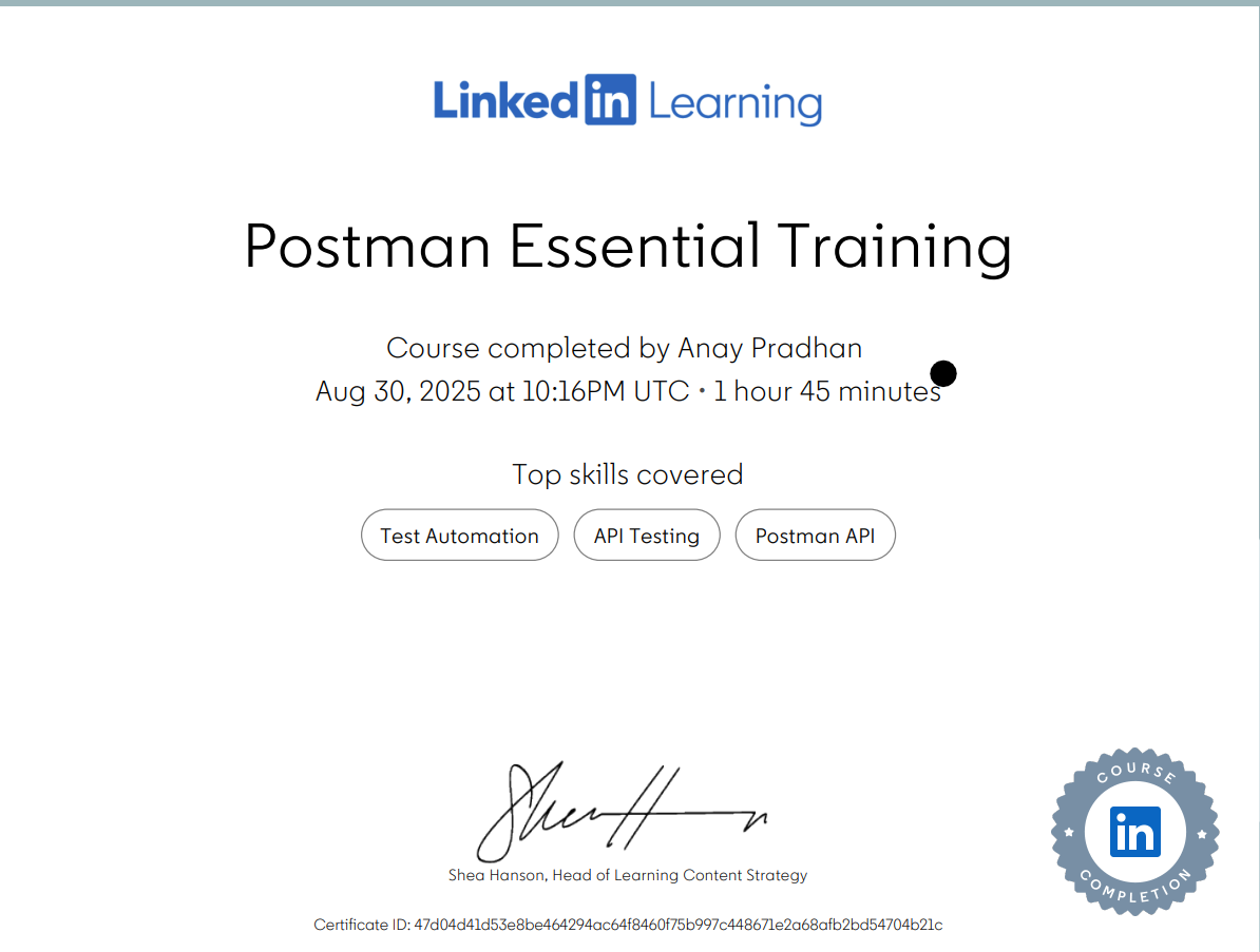 Postman Essential Training – certificate